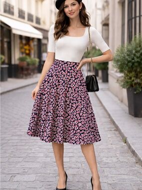 J. Crew Navy Skirt with Red & White Heart Print